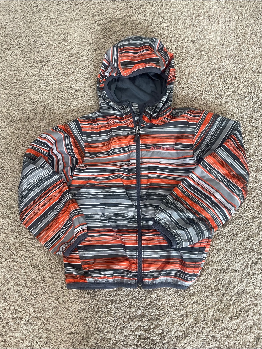Columbia Striped Hooded Jacket in Orange and Gray